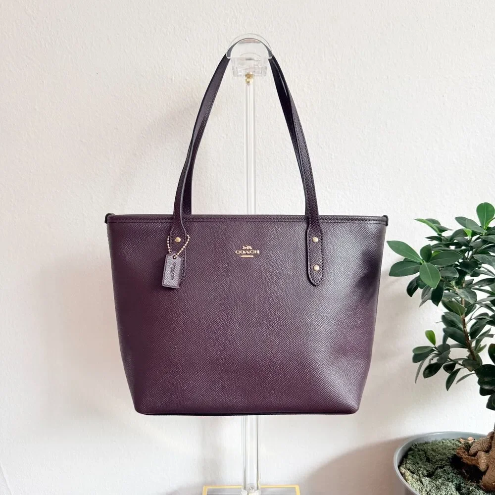 Coach Mini City Zip Top Tote Oxblood Crossgrain Leather Dark Brown Burgundy Hand